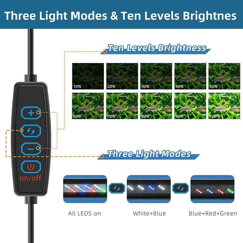 DATOO LED Aquarium Light Full Spectrum Fish Tank Light with Dimmer White Blue Red Green LEDs Fish Tank Light with Three Lighting Modes and Extendable Bracket for 8 Inch to 12 Inch Aquarium - Image 4